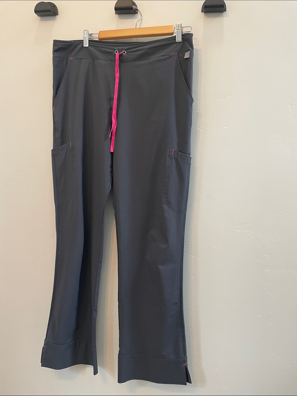 Dark Gray Scrub Pants with Pink Drawstring